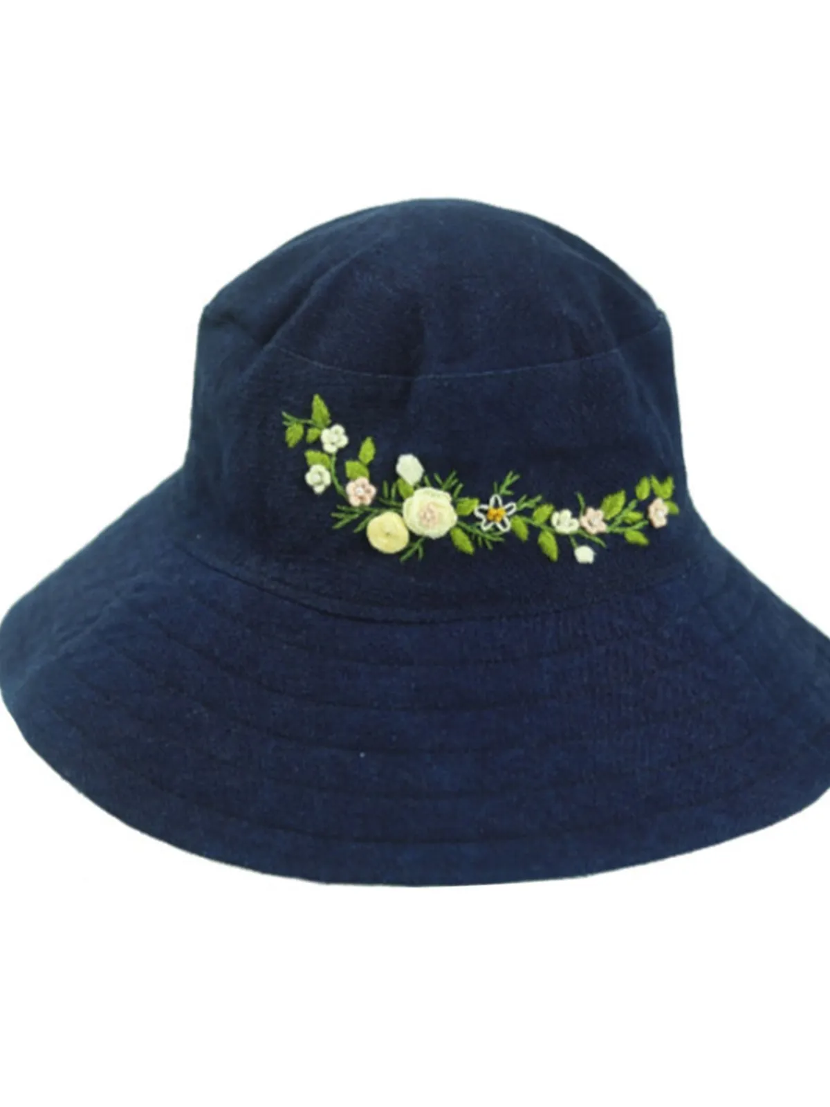 Outlet Retro Stage Vintage Blue Hand Embroidered Rose Floral Hat