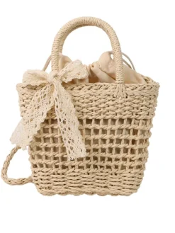 New Retro Stage Vintage Boho Bow Straw Handbag