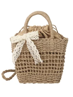 New Retro Stage Vintage Boho Bow Straw Handbag