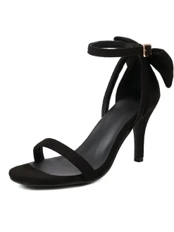 Online Retro Stage Vintage Bow Flannel Buckled Heel Sandals