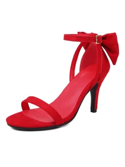 Online Retro Stage Vintage Bow Flannel Buckled Heel Sandals