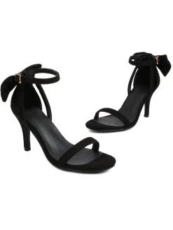 Online Retro Stage Vintage Bow Flannel Buckled Heel Sandals