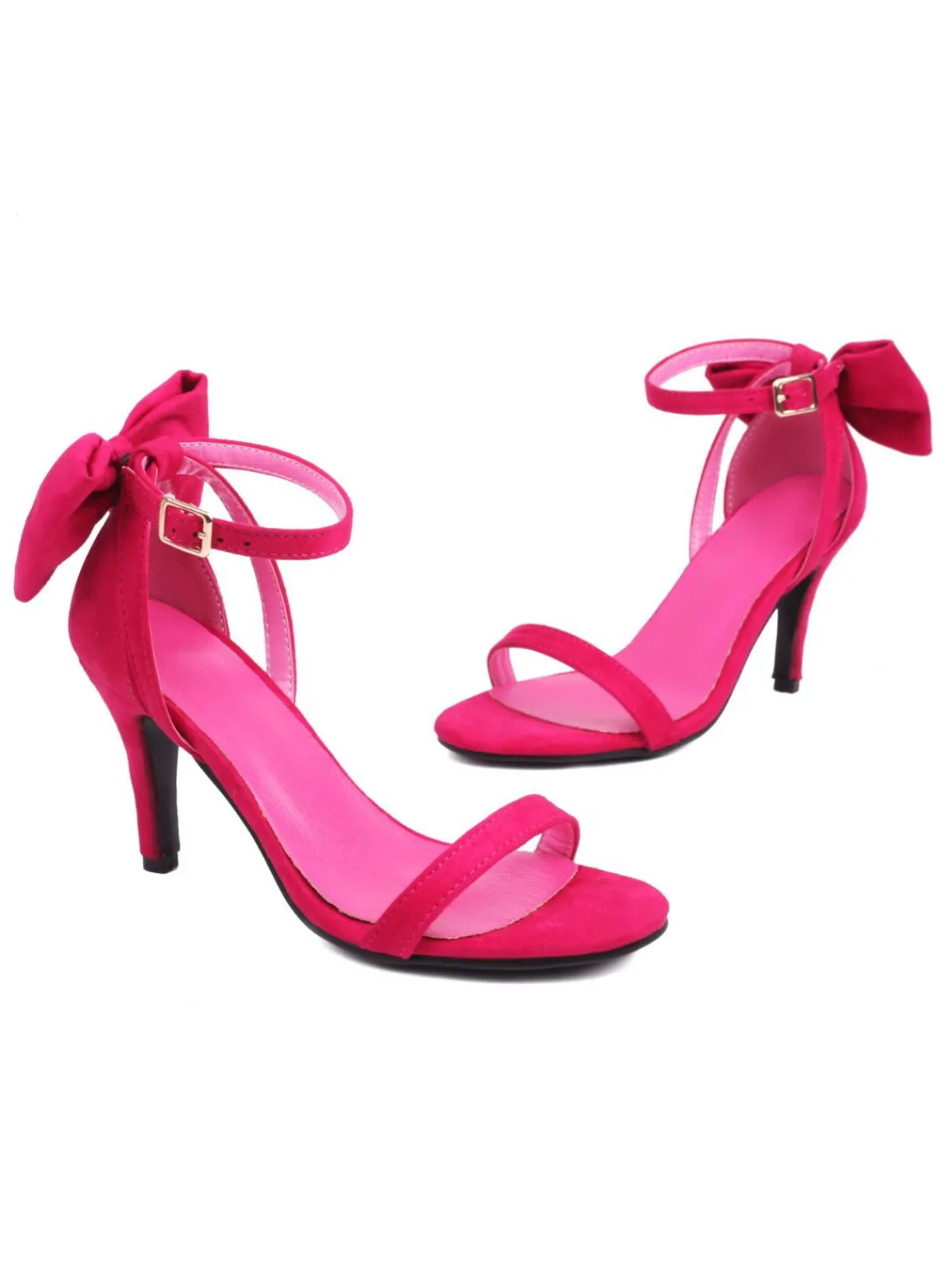 Online Retro Stage Vintage Bow Flannel Buckled Heel Sandals