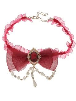 Online Retro Stage Vintage Bow Halloween Pearl Gemstone Necklace