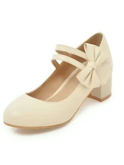 New Retro Stage Vintage Bow Round Toe Cone Heel Shoes