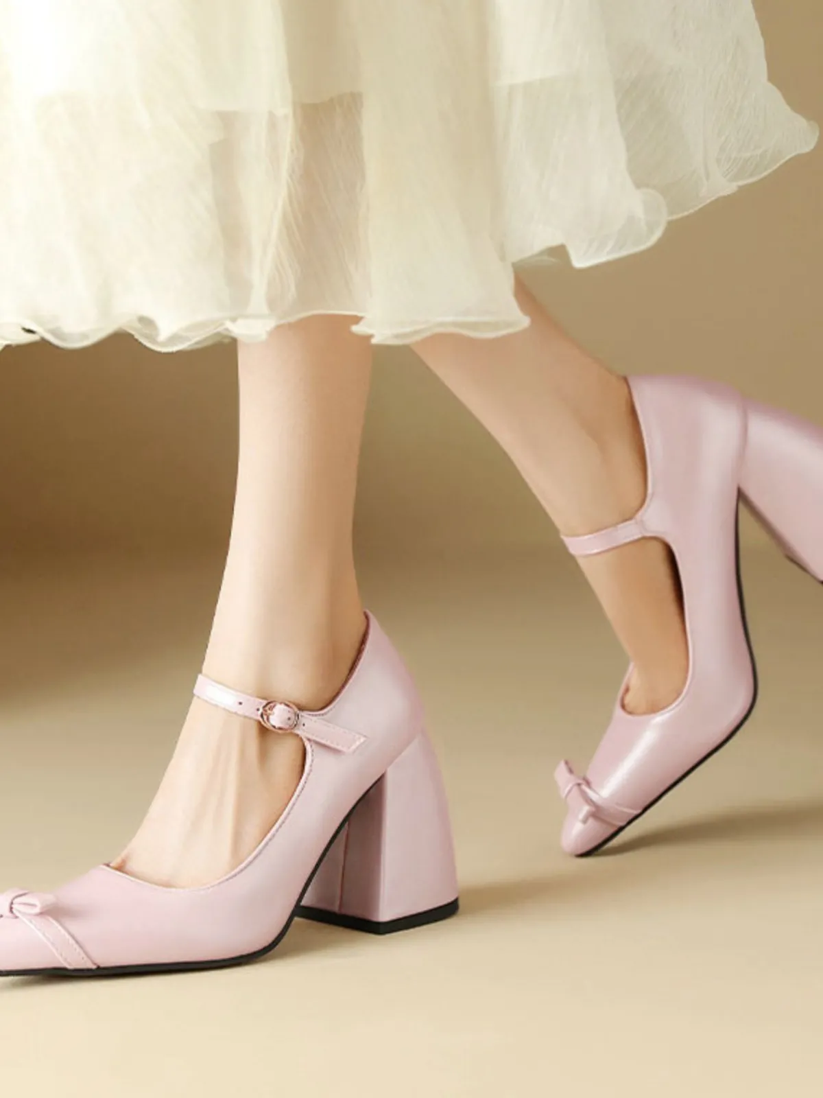Outlet Retro Stage Vintage Bow Strap Point Toe Chunky Heels