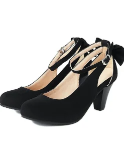 Sale Retro Stage Vintage Bowknot Chunky High Heel Suede Shoes