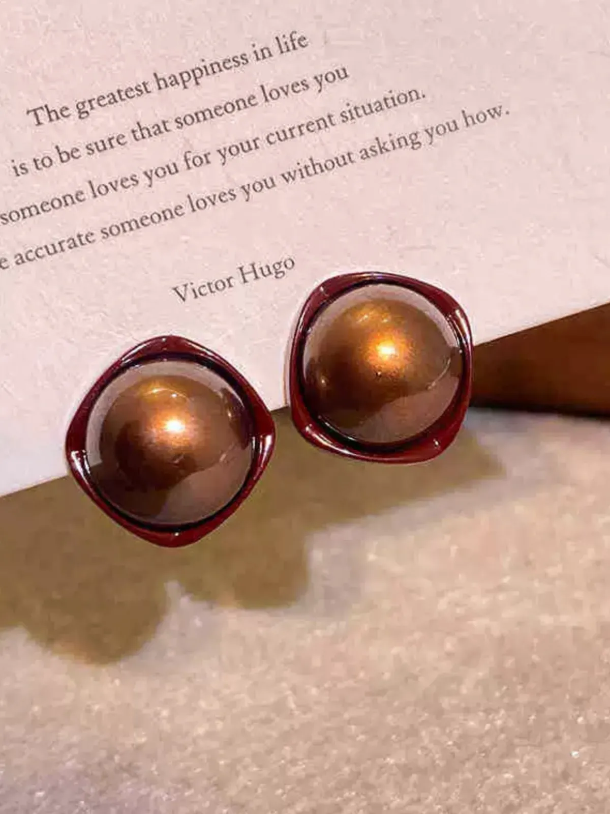 Fashion Retro Stage Vintage Brown Dome Glossy Earrings
