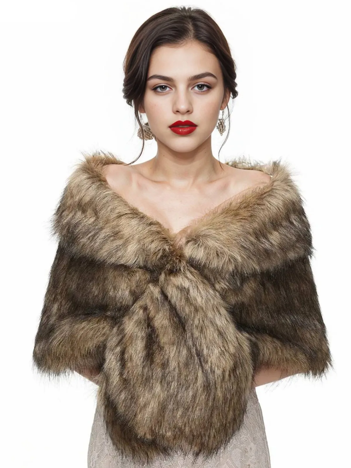 Fashion Retro Stage Vintage Brown Faux Fur Wraps Shawls