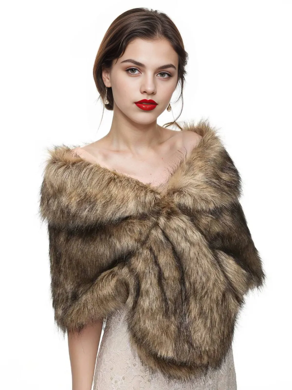 Fashion Retro Stage Vintage Brown Faux Fur Wraps Shawls