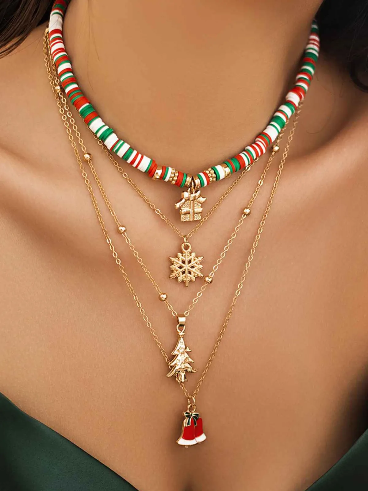 New Retro Stage Vintage Christmas Layer Necklace Set
