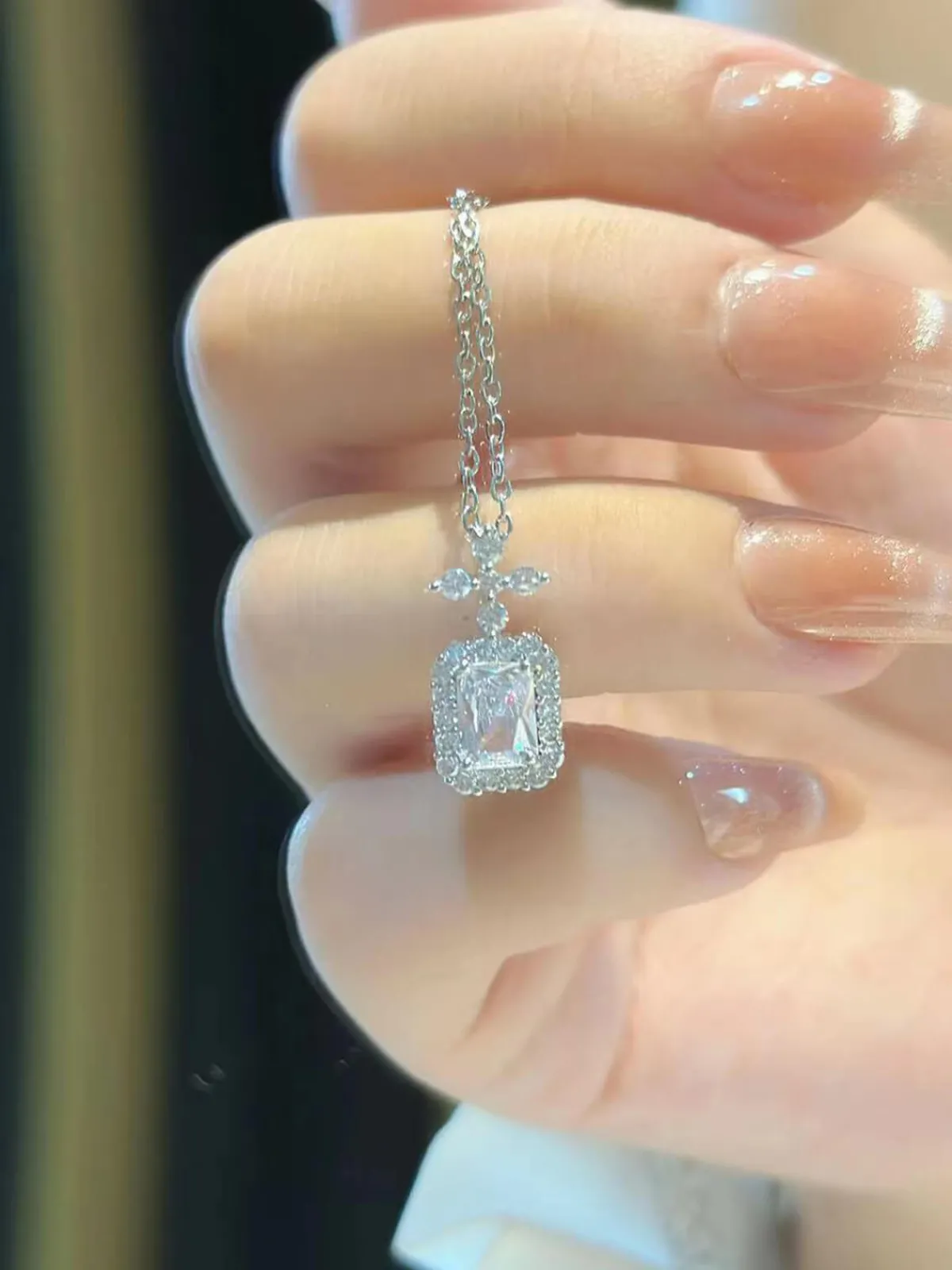 Online Retro Stage Vintage Cross Square Rhinestones Necklace