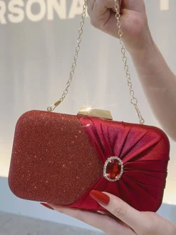 Discount Retro Stage Vintage Crystal Glitter Satin Clutch Bag