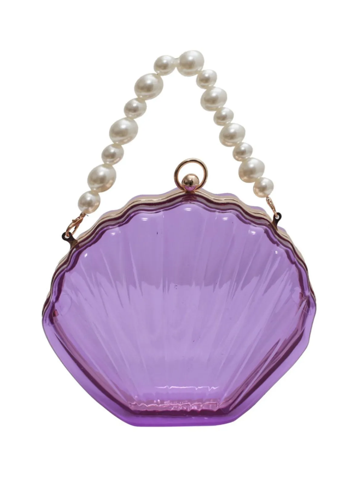 Fashion Retro Stage Vintage 3D Seashell Transparent Pearl Chain Bag
