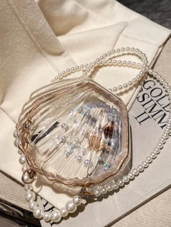Fashion Retro Stage Vintage 3D Seashell Transparent Pearl Chain Bag