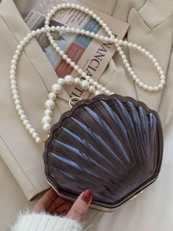 Fashion Retro Stage Vintage 3D Seashell Transparent Pearl Chain Bag