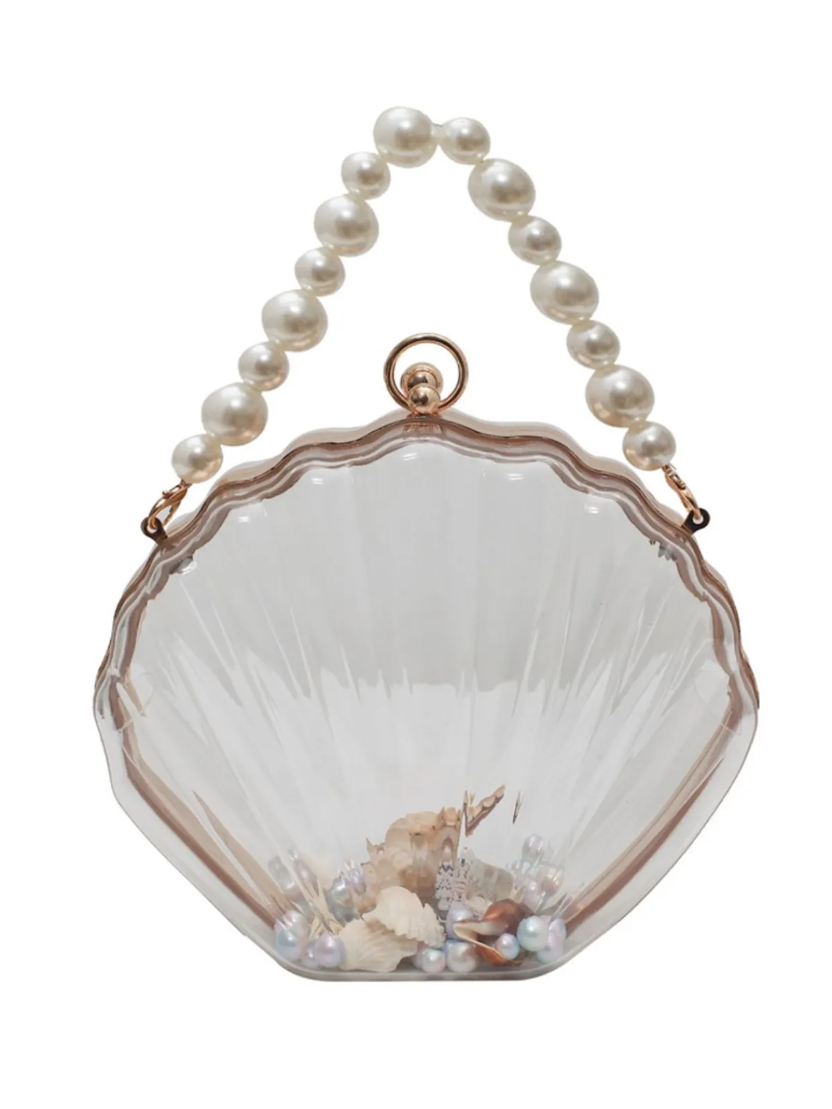 Fashion Retro Stage Vintage 3D Seashell Transparent Pearl Chain Bag