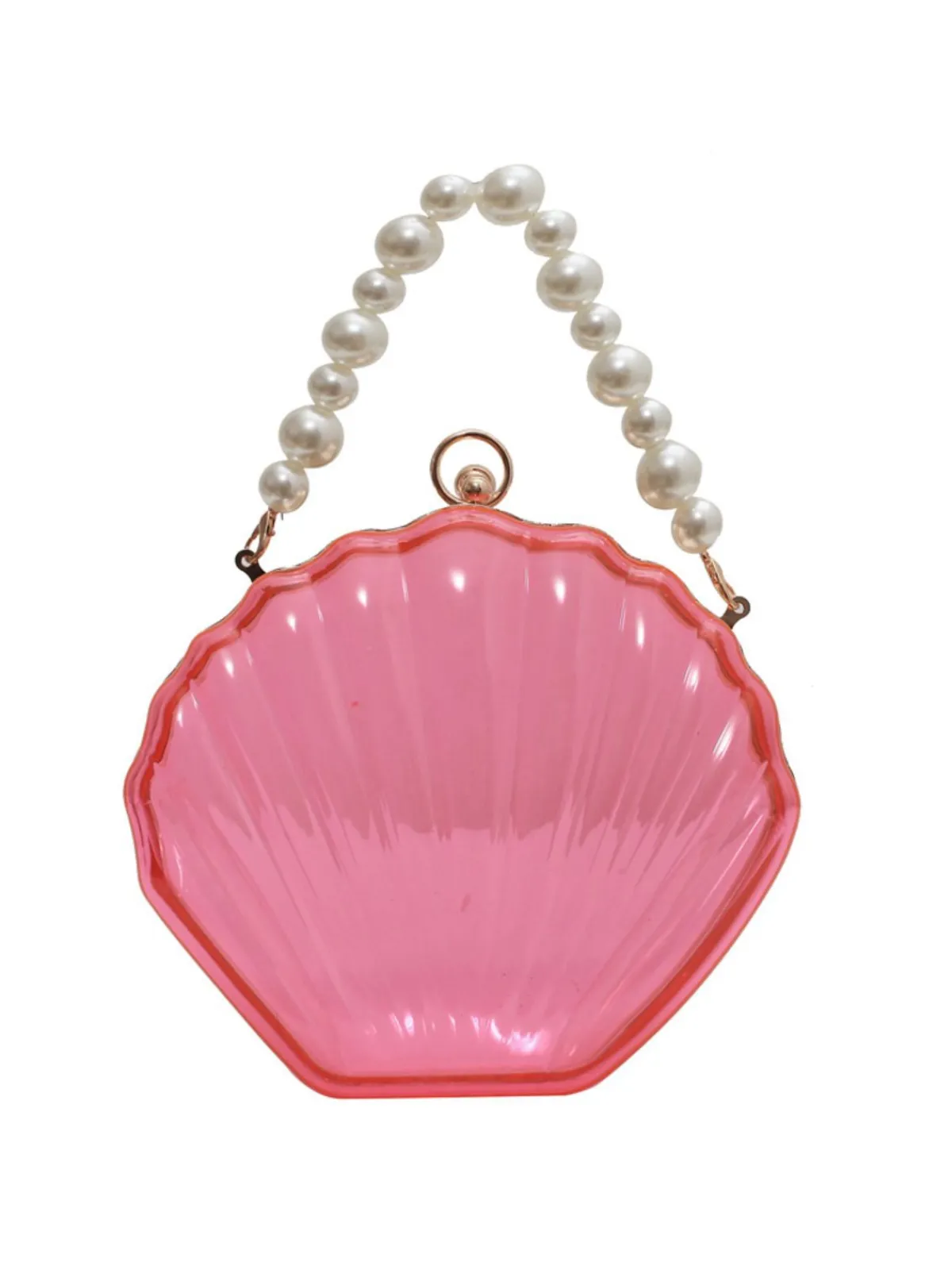 Fashion Retro Stage Vintage 3D Seashell Transparent Pearl Chain Bag