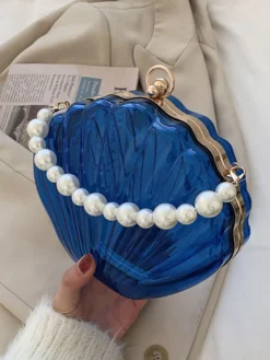 Fashion Retro Stage Vintage 3D Seashell Transparent Pearl Chain Bag