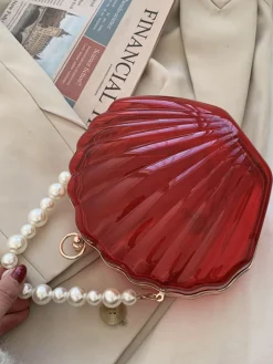 Fashion Retro Stage Vintage 3D Seashell Transparent Pearl Chain Bag