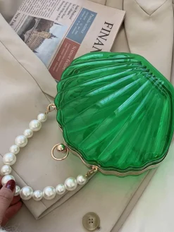 Fashion Retro Stage Vintage 3D Seashell Transparent Pearl Chain Bag