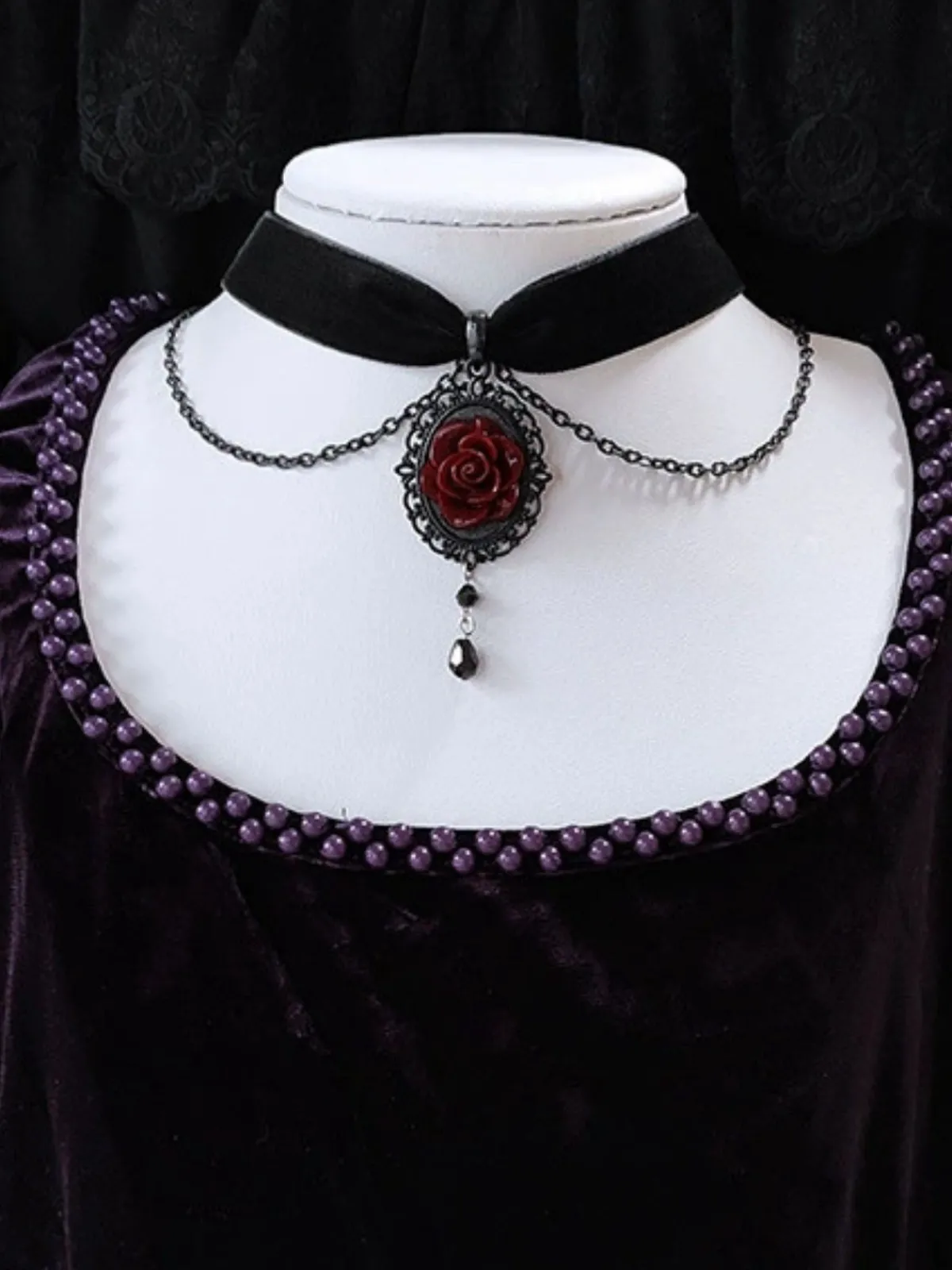 New Retro Stage Vintage Dark Rose Victorian Gothic Necklace