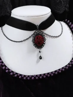 New Retro Stage Vintage Dark Rose Victorian Gothic Necklace