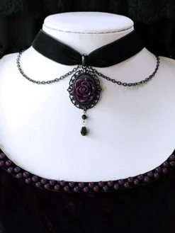 New Retro Stage Vintage Dark Rose Victorian Gothic Necklace
