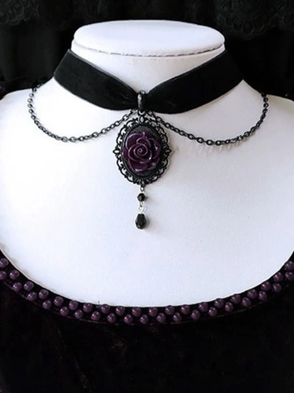 New Retro Stage Vintage Dark Rose Victorian Gothic Necklace