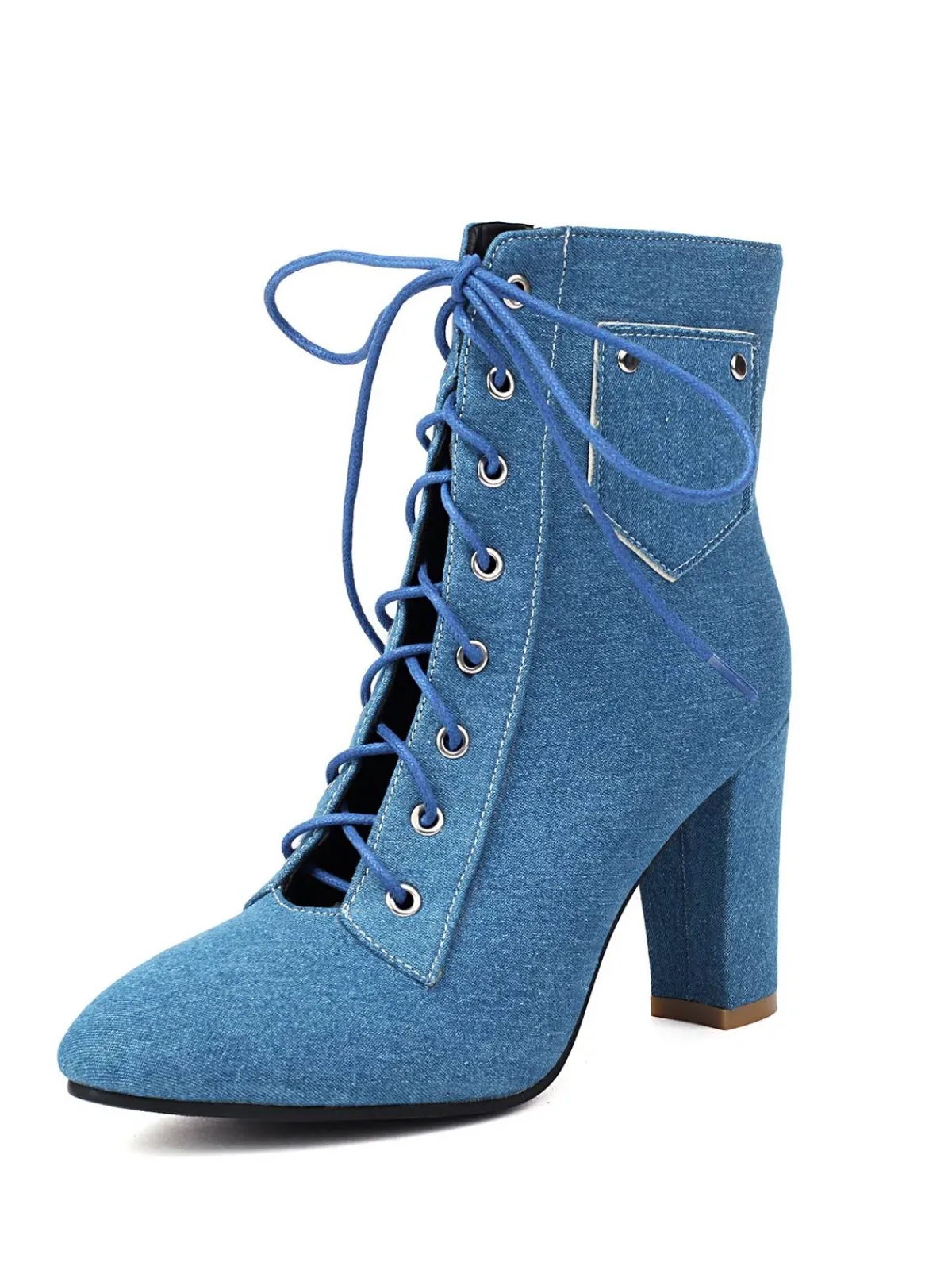 Sale Retro Stage Vintage Denim Lace-Up High Heel Boots