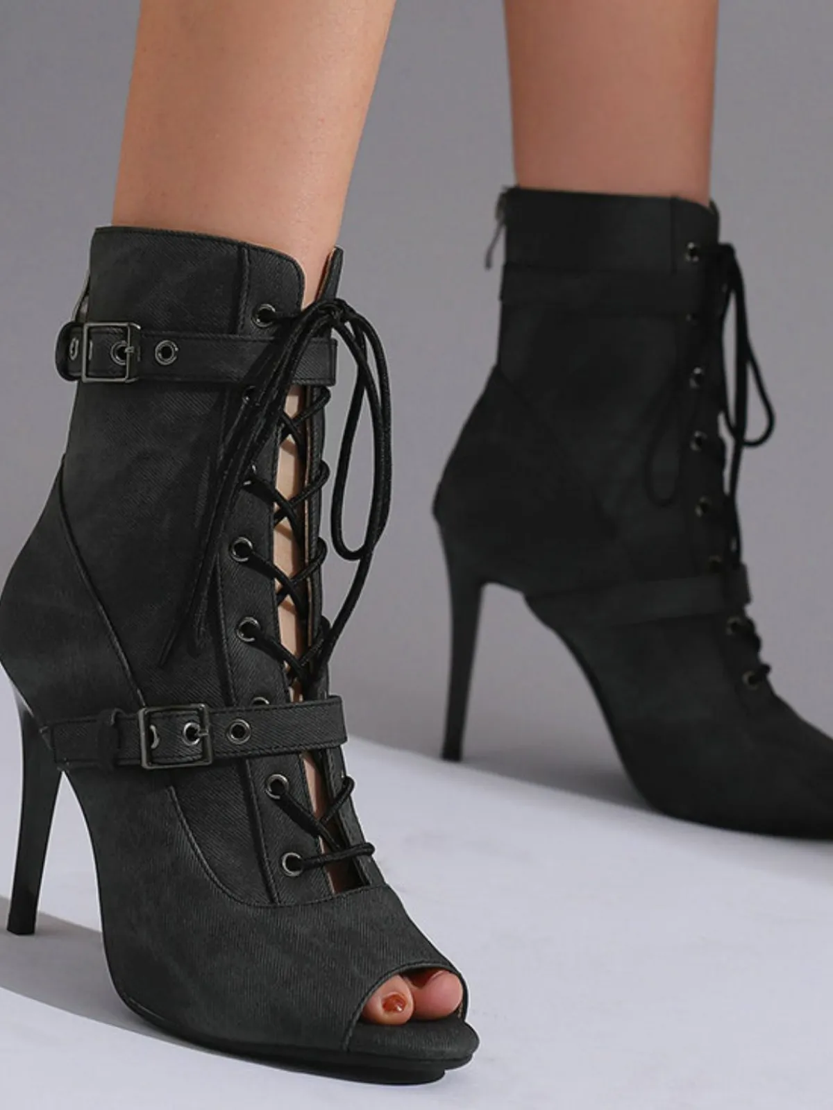 Clearance Retro Stage Vintage Denim Peep Toe Stiletto Heel Shoes