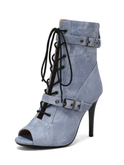 Clearance Retro Stage Vintage Denim Peep Toe Stiletto Heel Shoes
