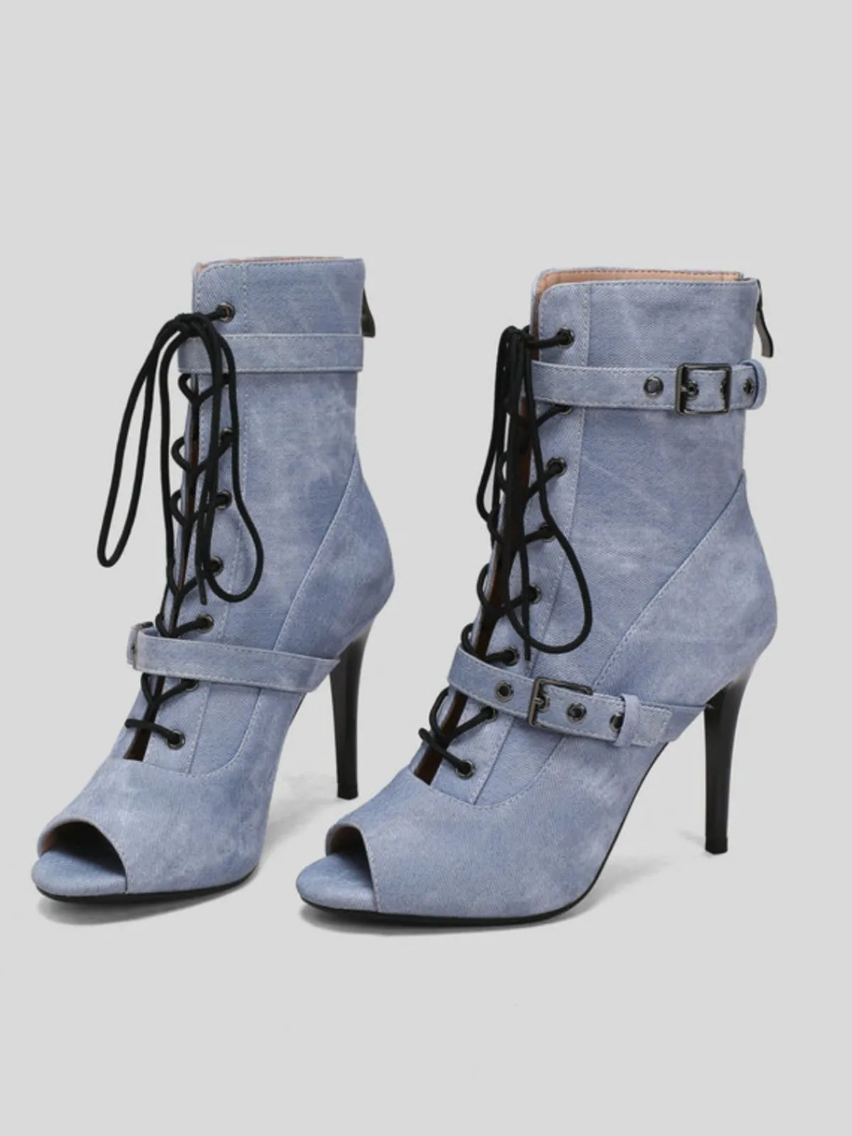 Clearance Retro Stage Vintage Denim Peep Toe Stiletto Heel Shoes