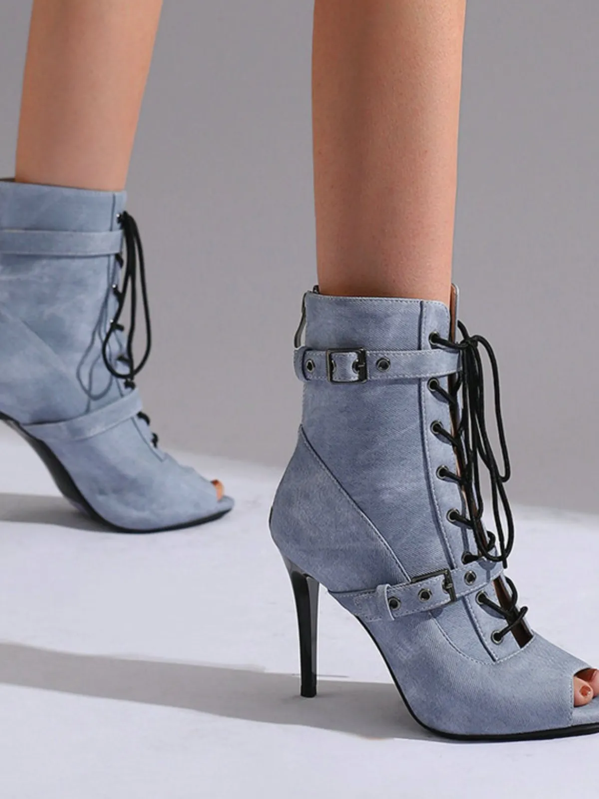 Clearance Retro Stage Vintage Denim Peep Toe Stiletto Heel Shoes