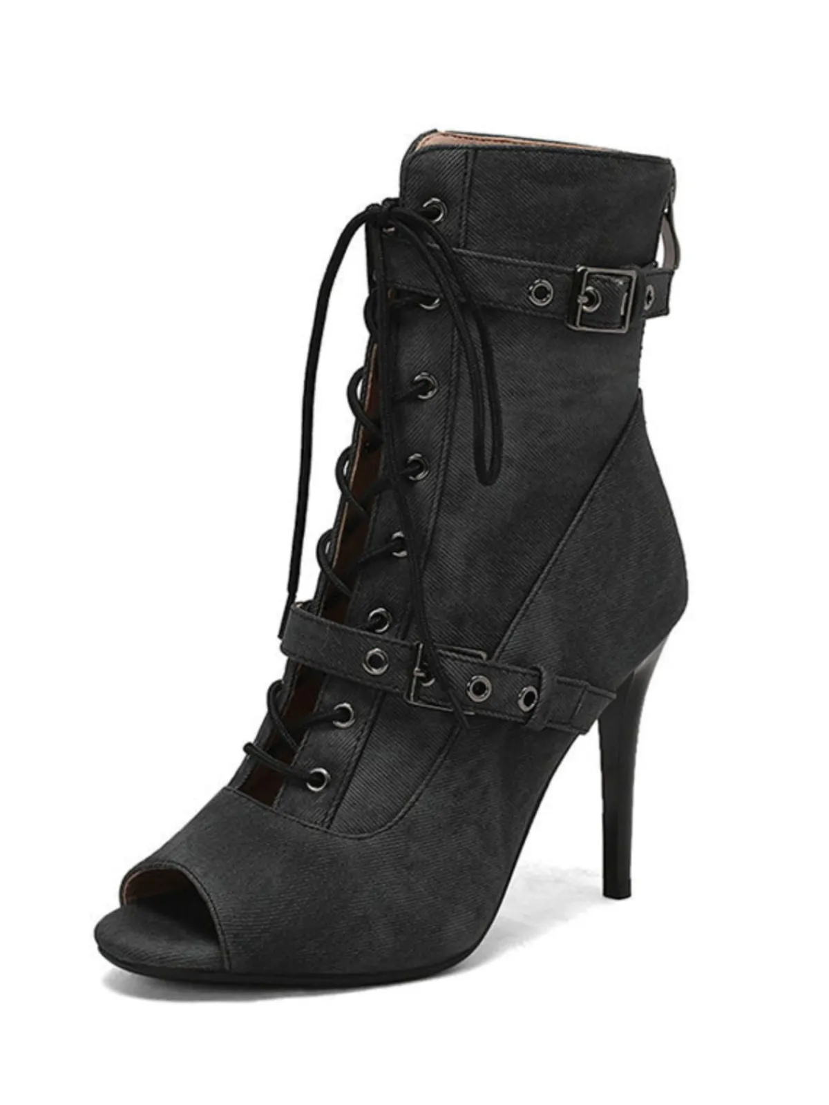 Clearance Retro Stage Vintage Denim Peep Toe Stiletto Heel Shoes