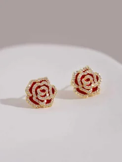 Online Retro Stage Vintage Diamond Floral Earring