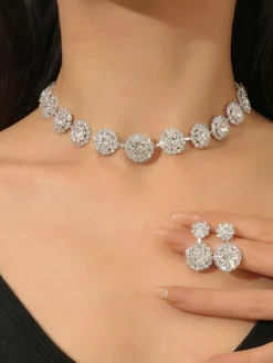 Sale Retro Stage Vintage Diamond Necklace Earrings Set