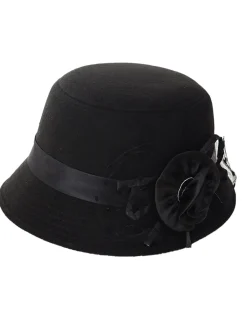 Online Retro Stage Vintage Dots Sheer Floral Felt Cloche Hat