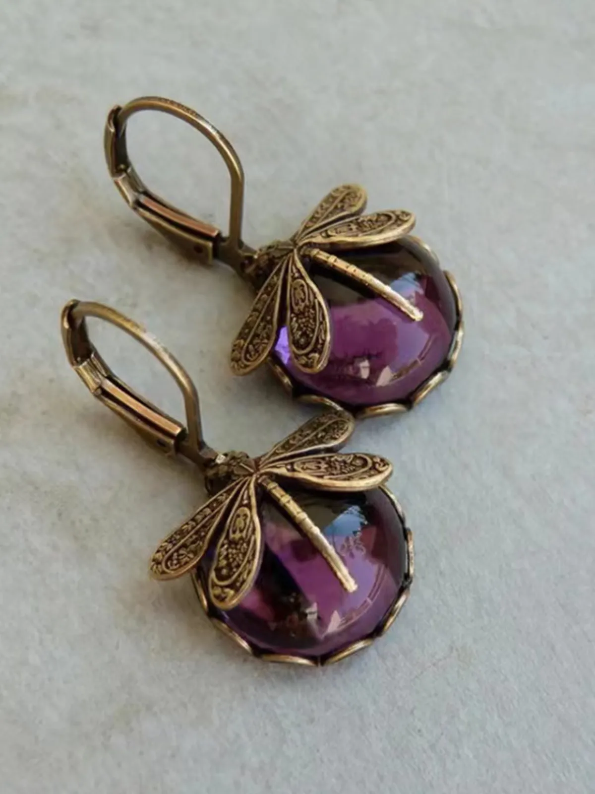 Outlet Retro Stage Vintage Dragonfly Gemstone Earrings