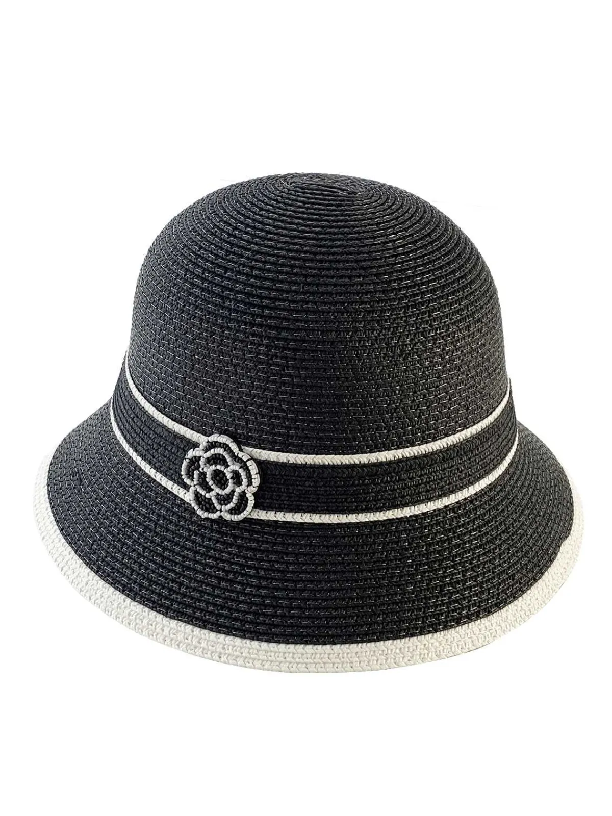 Sale Retro Stage Vintage Elegant Camellia Contrast Straw Hat