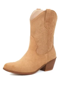 Sale Retro Stage Vintage Embroidered Chunky Heel Cowboy Boots