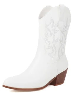 Sale Retro Stage Vintage Embroidered Chunky Heel Cowboy Boots