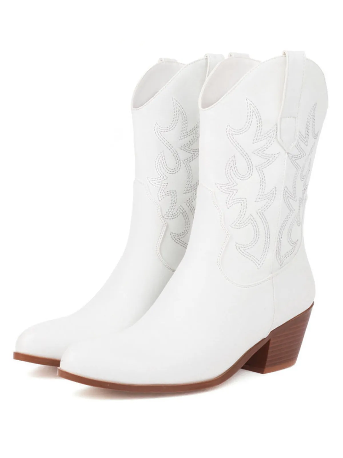 Sale Retro Stage Vintage Embroidered Chunky Heel Cowboy Boots