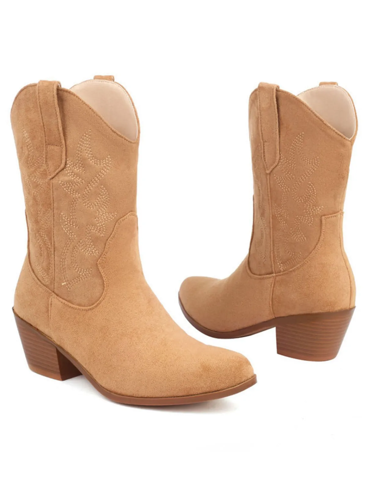 Sale Retro Stage Vintage Embroidered Chunky Heel Cowboy Boots
