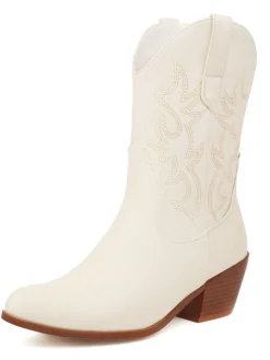 Sale Retro Stage Vintage Embroidered Chunky Heel Cowboy Boots