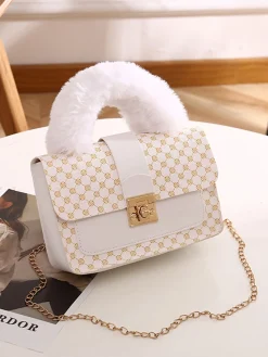 Discount Retro Stage Vintage Faux Fur Handle Mini Crossbody Bag
