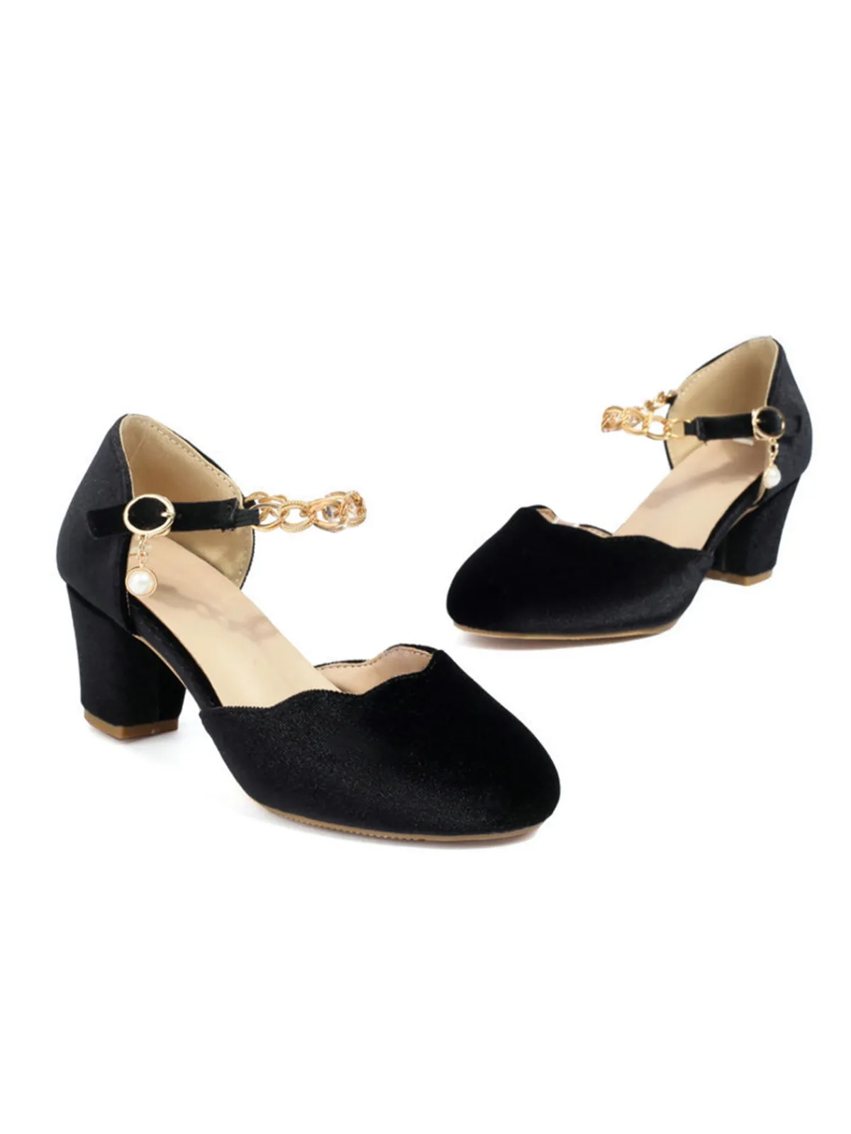 Fashion Retro Stage Vintage Flannelette Gold Chain High Heels