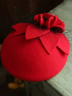 Outlet Retro Stage Vintage Floral Decor Mesh Woolen Hat