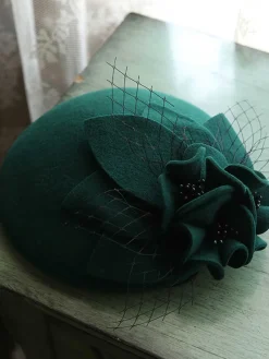 Outlet Retro Stage Vintage Floral Decor Mesh Woolen Hat