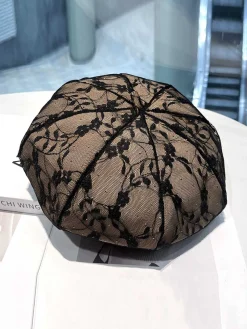 Online Retro Stage Vintage Floral Lace Mesh Beret Hat